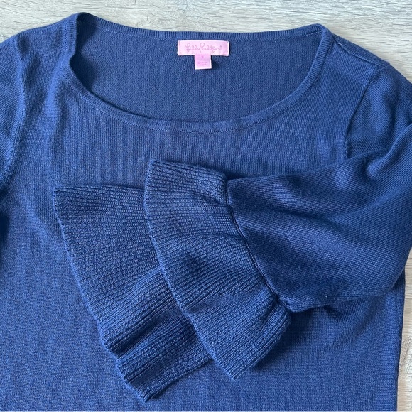 Lilly Pulitzer Clare Sweater 3/4 Ruffle Sleeves Navy Size Small - Picture 4 of 6